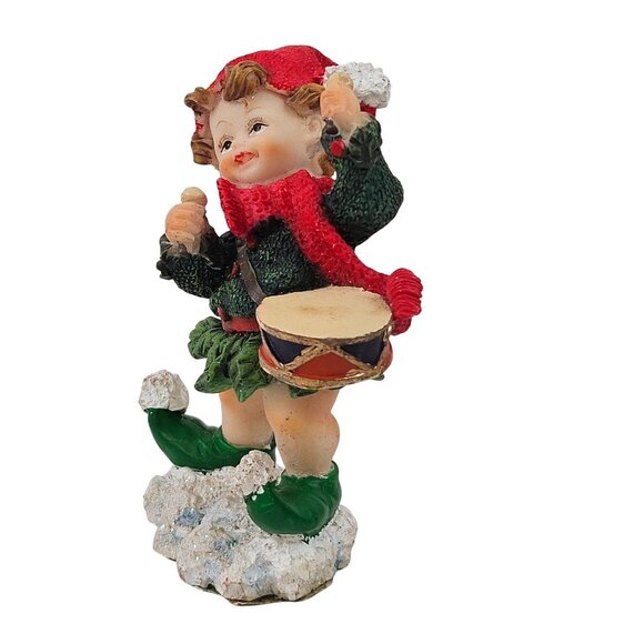 Ks Collections Christmas Elf Figurines Drum Tambourine Set of 2 Holiday Decor - Picture 5 of 10